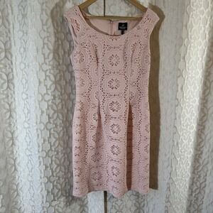 Adrianna Papell Dress Pink Sleeveless Lace Overlay Back Zipper Closure Size 8